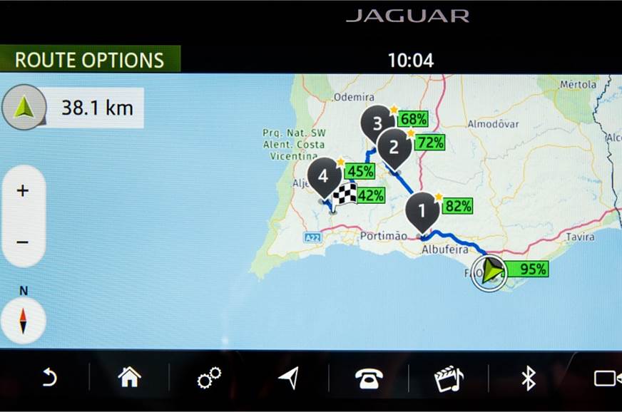 Map also displays charge prediction for entire route.